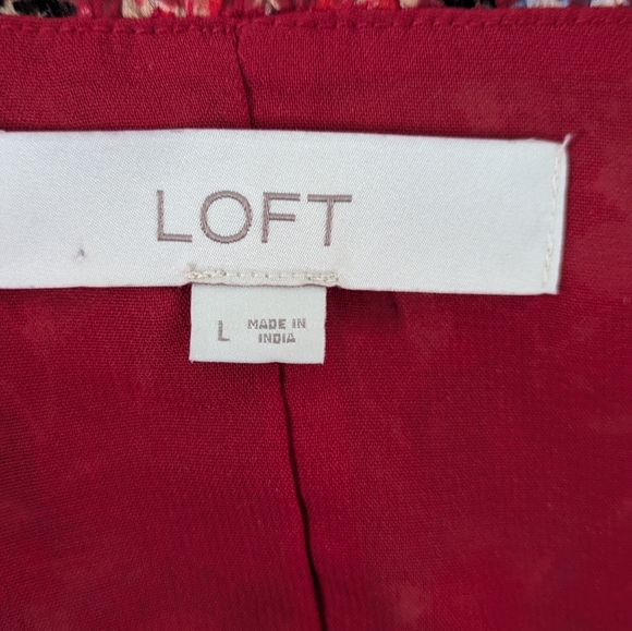 Loft Clip Floral Boho Red Chiffon Midi Dress, Size L, long Sleeves, V-neck - Picture 6 of 13